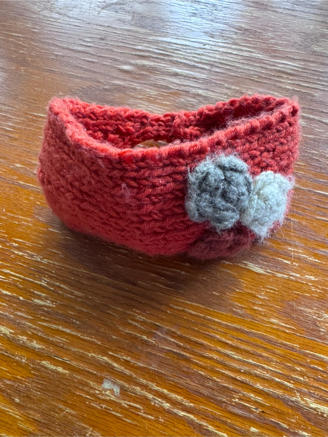 Orange Knit Headband with Floral Detail