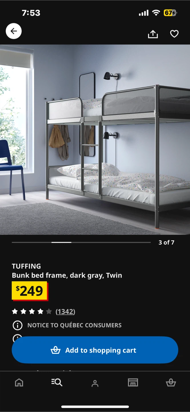 IKEA TUFFING Bunk Bed Frame Twin Dark Gray