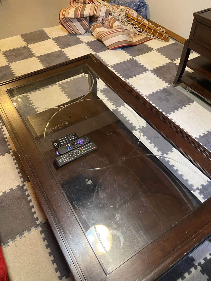 Dark Brown Coffee Table with Glass Top
