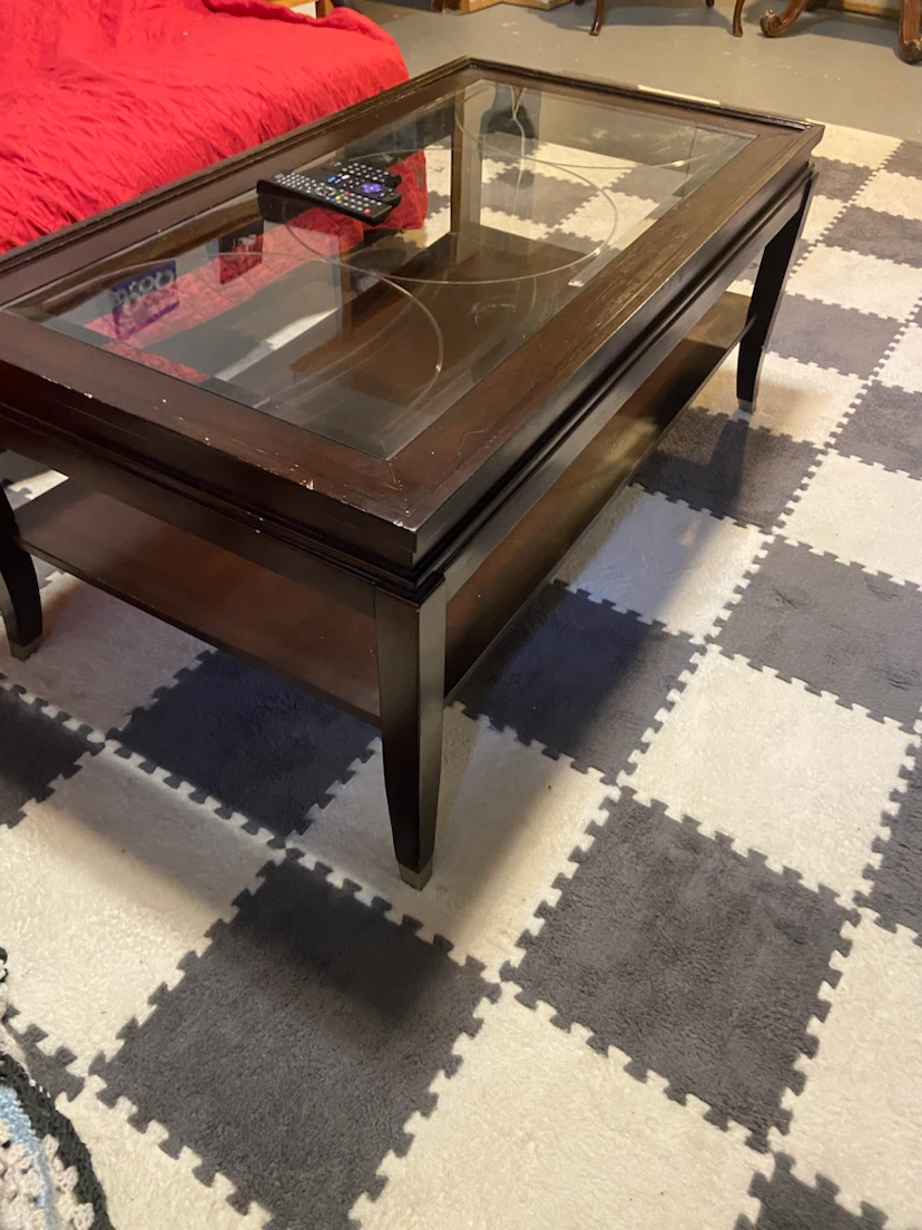 Dark Brown Coffee Table with Glass Top - photo 2