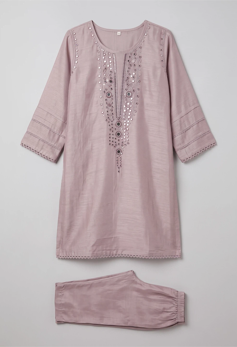 Lilac Kurta Set with Mirror Work