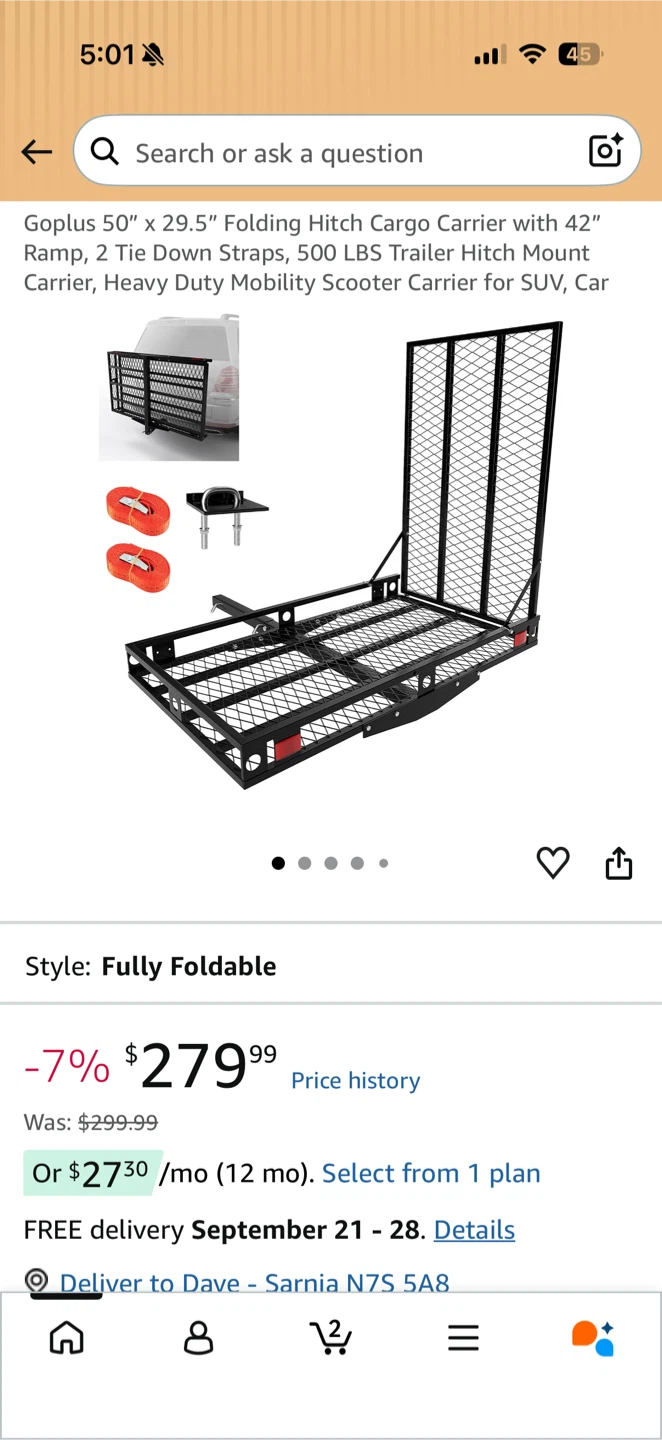 Goplus Folding Hitch Cargo Carrier with Ramp