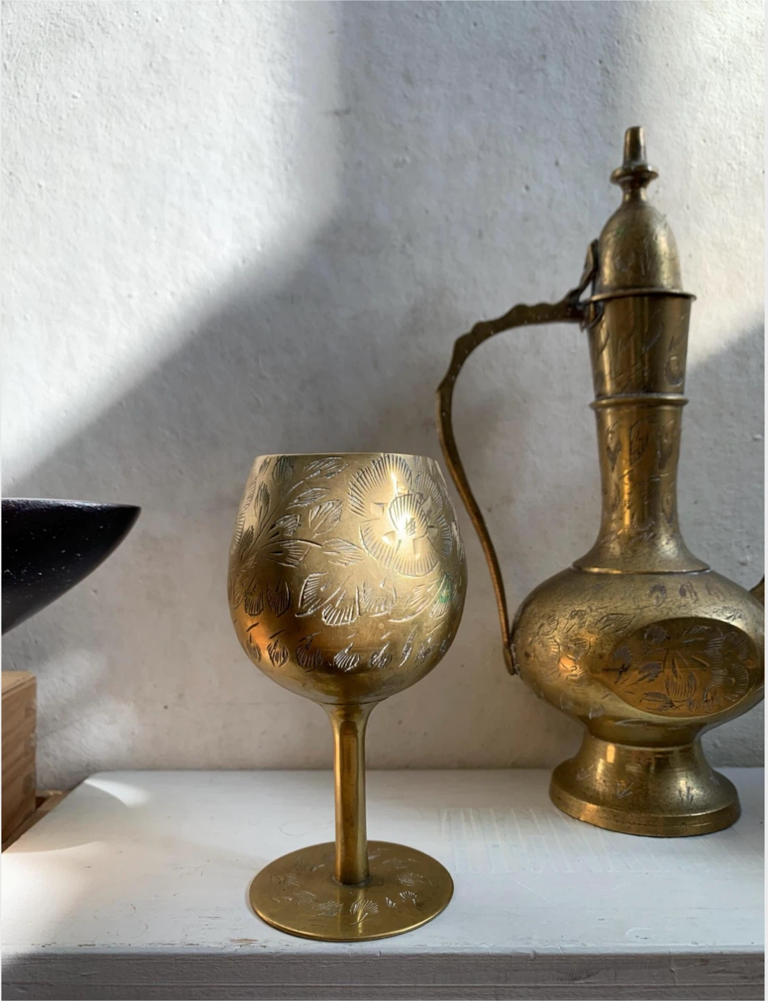 Vintage Etched Brass Pitcher & Goblet Set - photo 2
