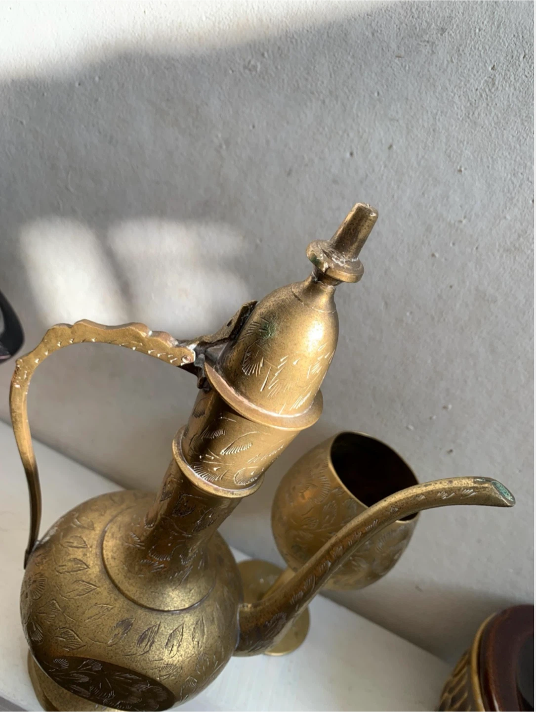 Vintage Etched Brass Pitcher & Goblet Set - photo 3