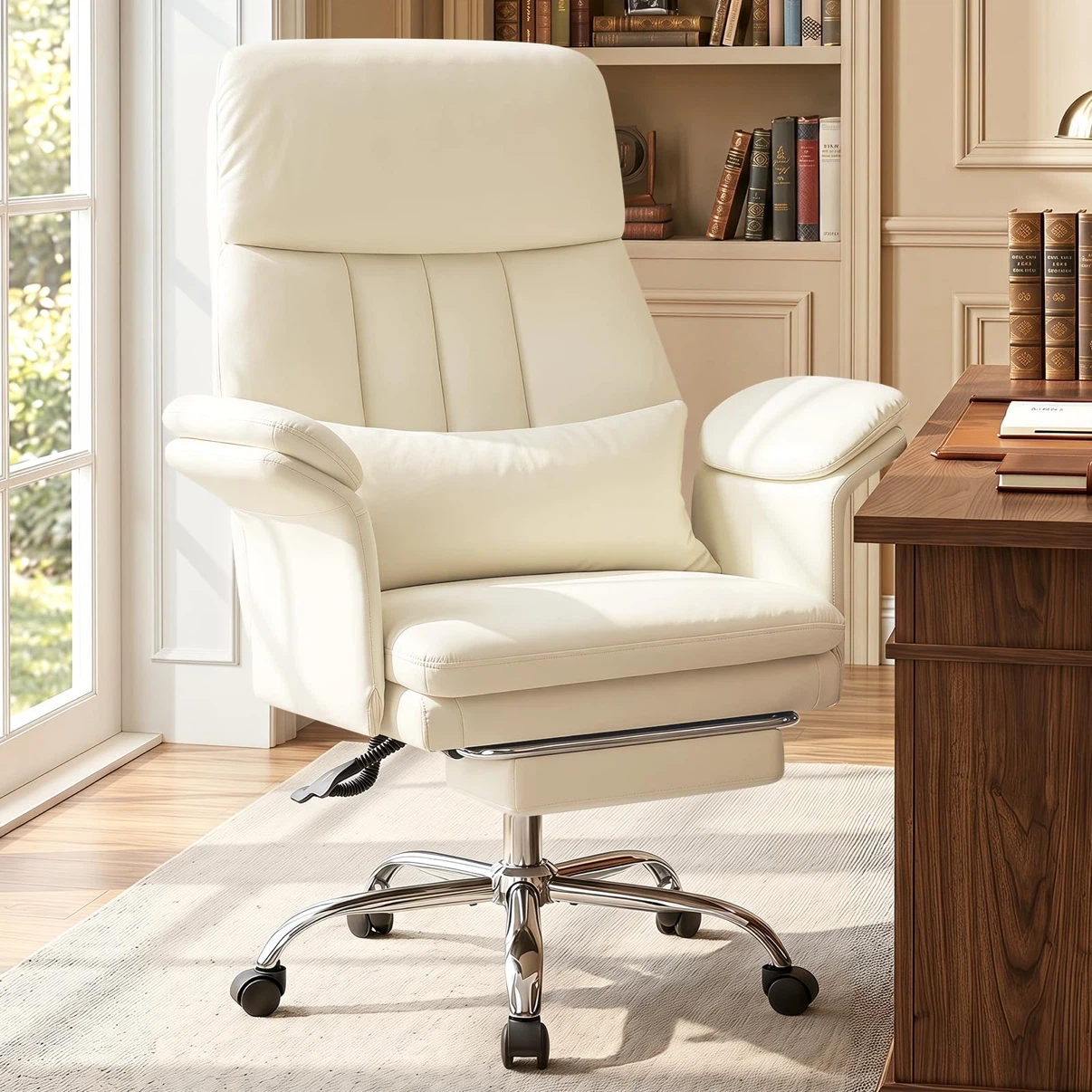 Leather Office Chair with Footrest , High Back Rolling
