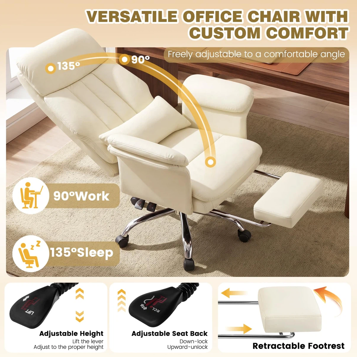 Leather Office Chair with Footrest , High Back Rolling - photo 4