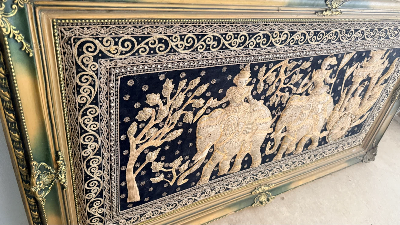Traditional Thai Elephant Embroidery Kalaga Wall Art