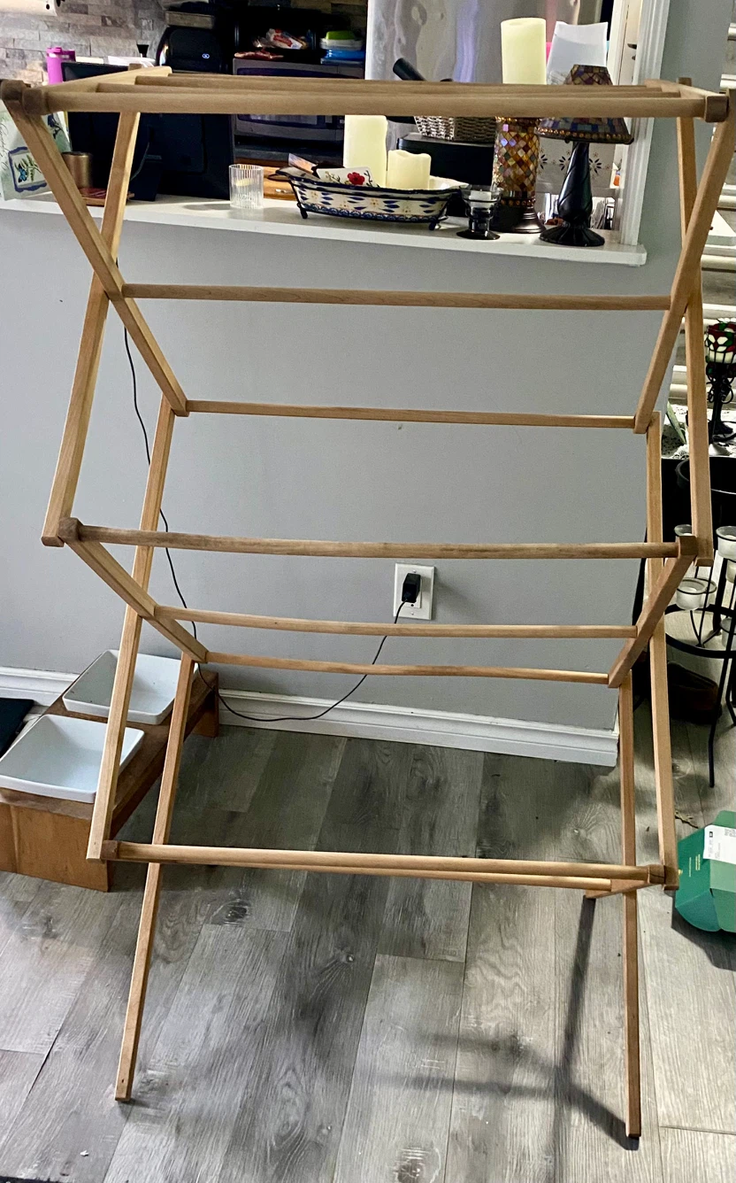 Wooden accordion clothes drying rack