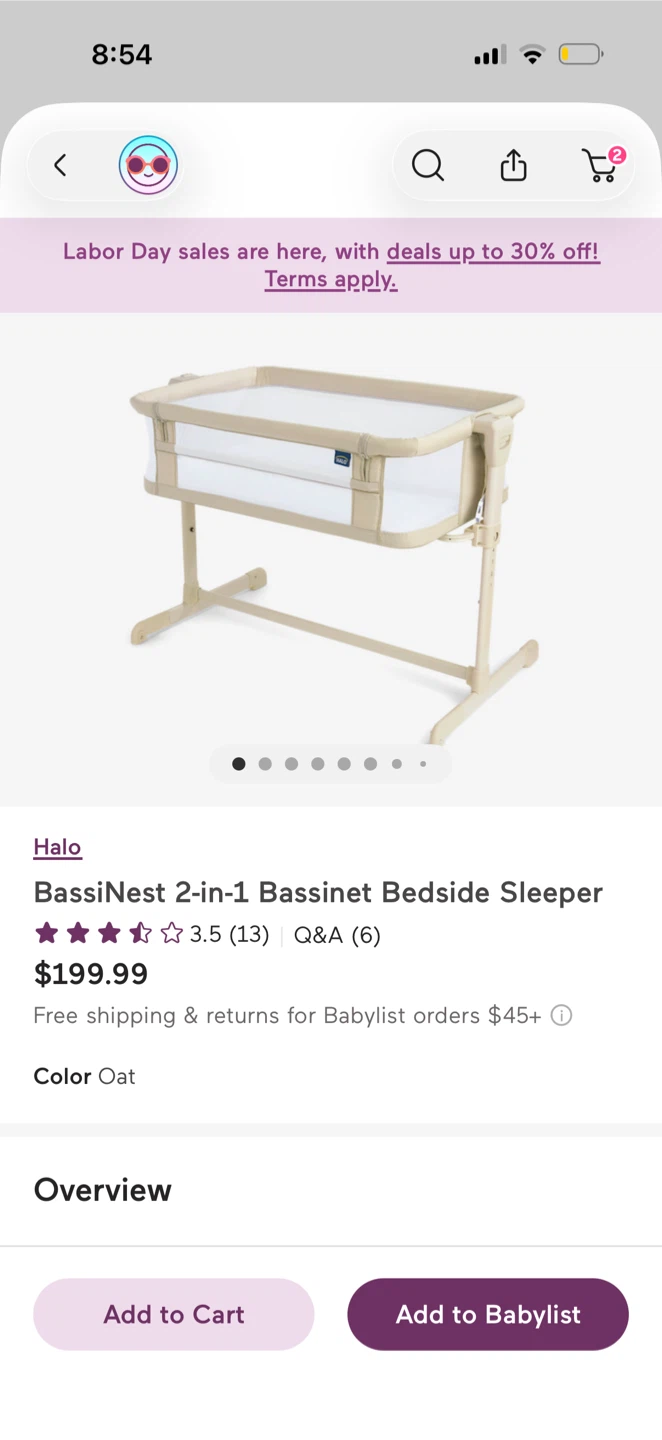 Bassinet bedside sleeper (Halo BassiNest brand) - photo 2