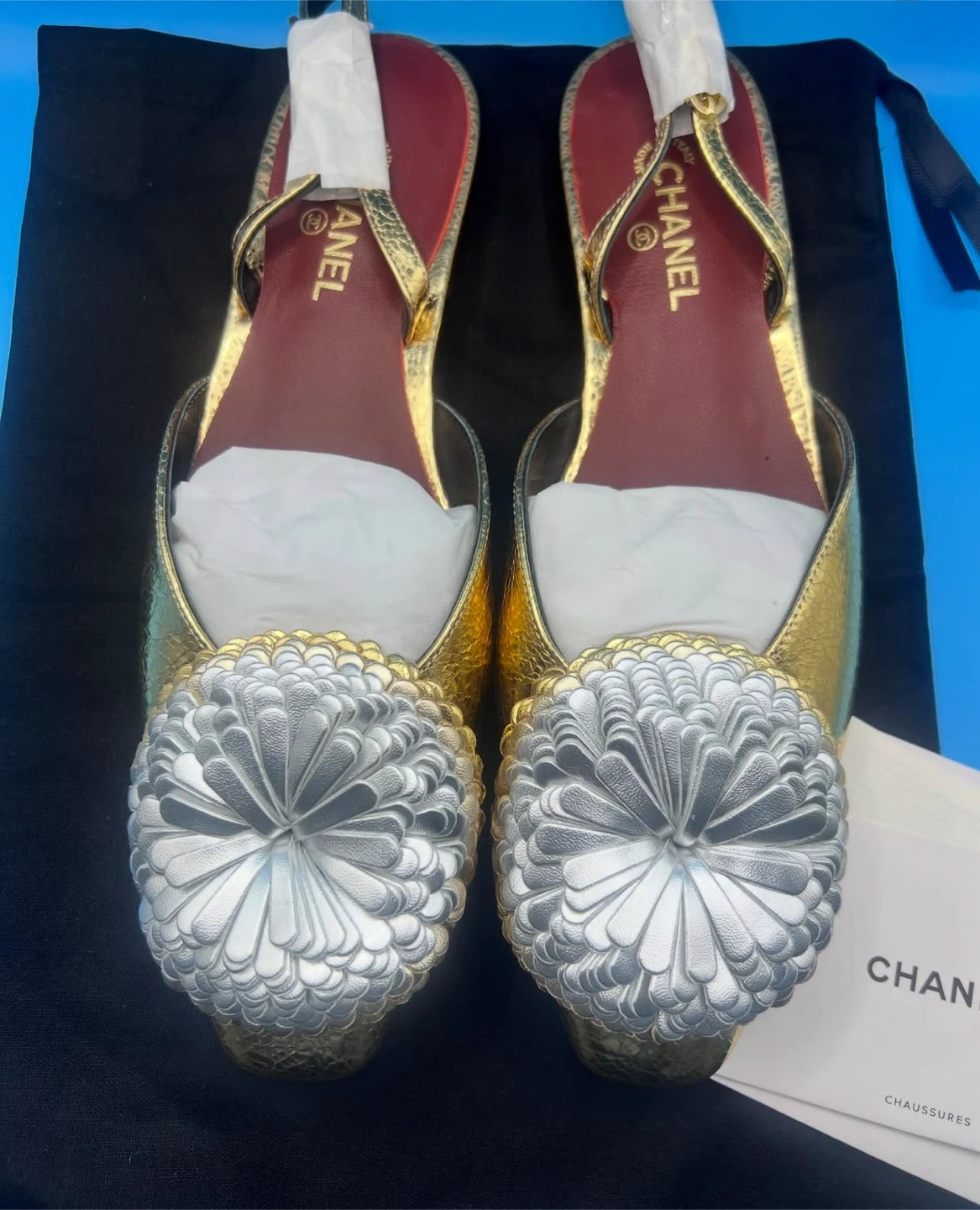 Chanel Gold Slingback Sandals