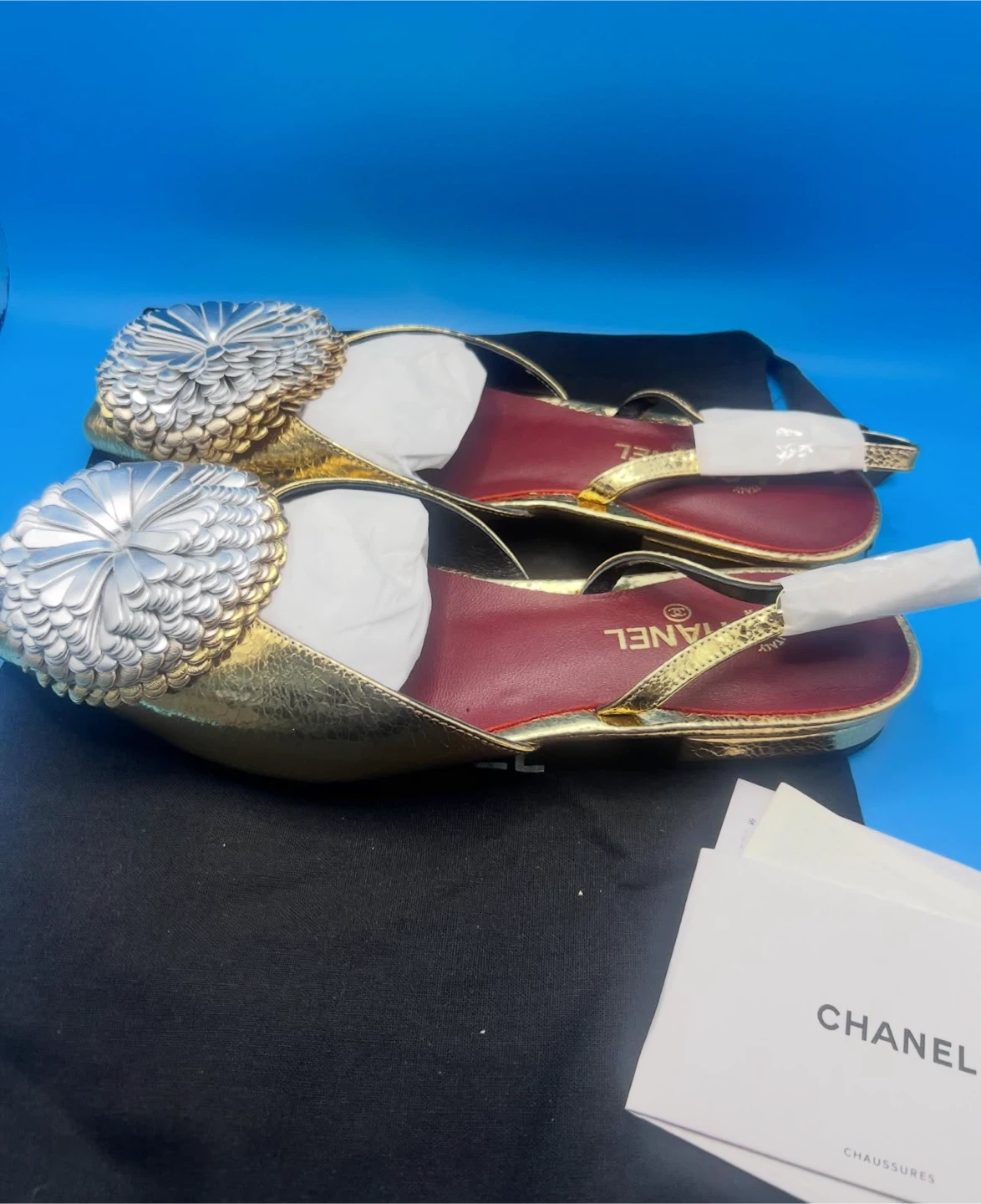 Chanel Gold Slingback Sandals - photo 4