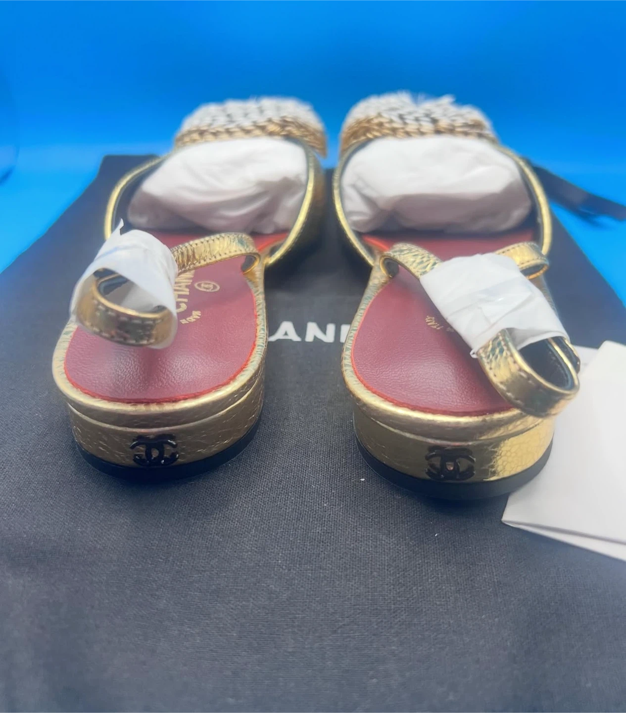 Chanel Gold Slingback Sandals - photo 5