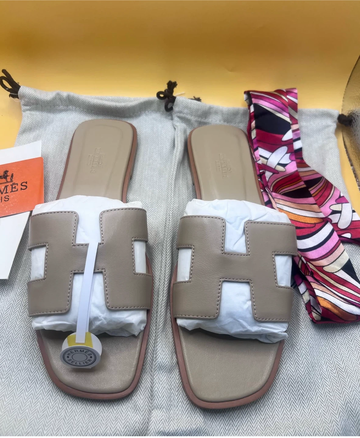 Hermes Oran Sandals Tan