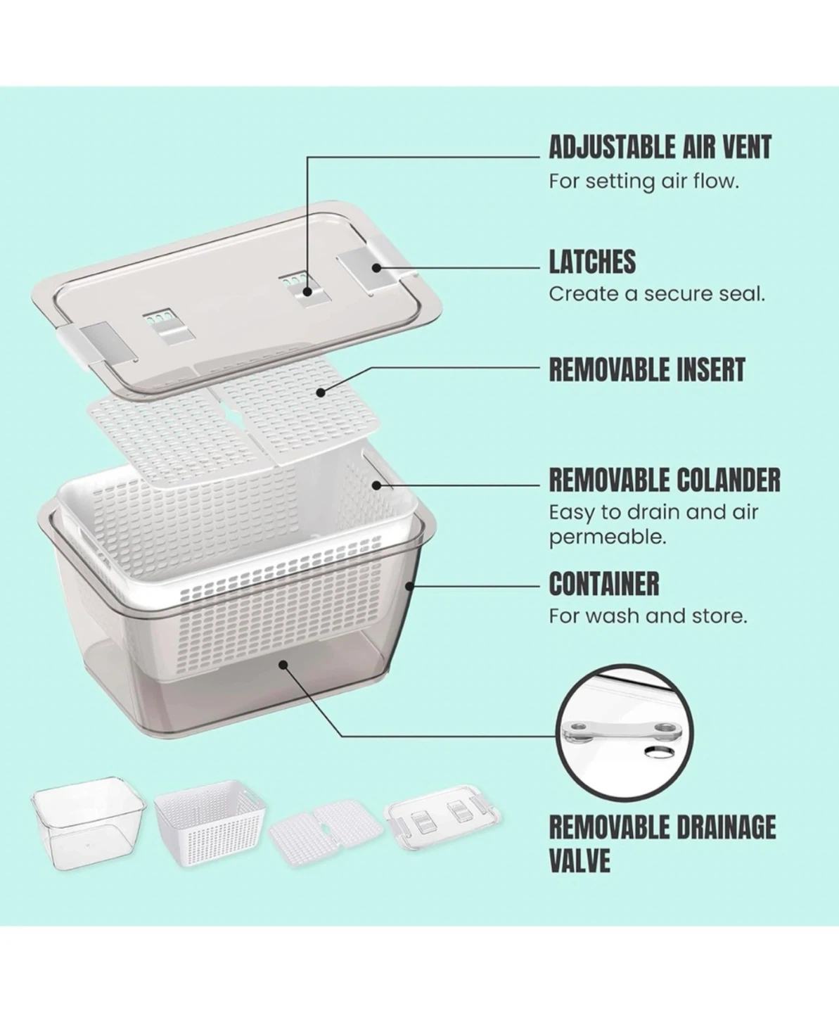 Produce Storage Container with Drain and Divider - photo 2