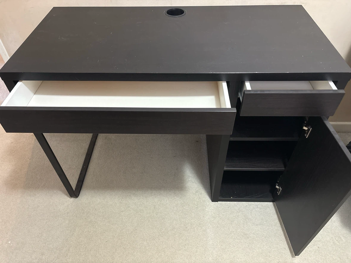 Black Desk with Drawer and Cabinet