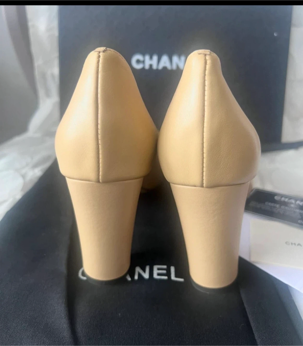 Chanel Beige and Black Block Heel Pumps - photo 4