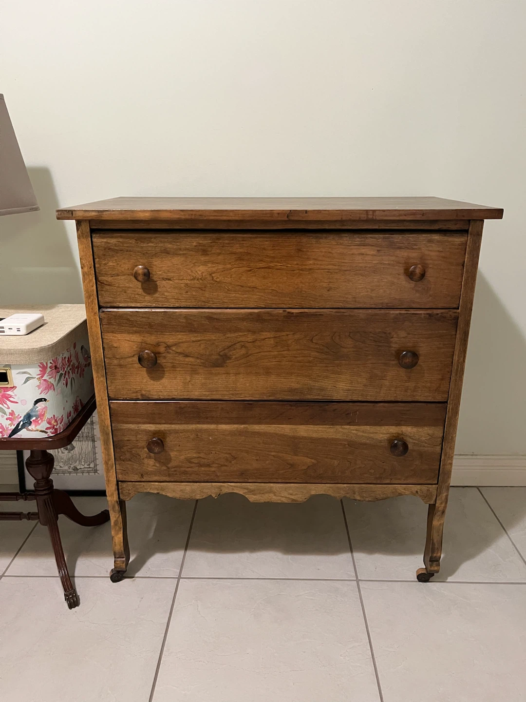 Vintage Wooden Three-Drawer Dresser