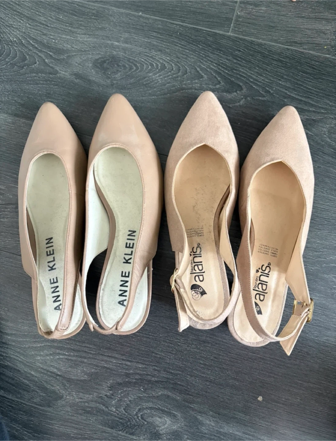 Two pairs of neutral slingback heels