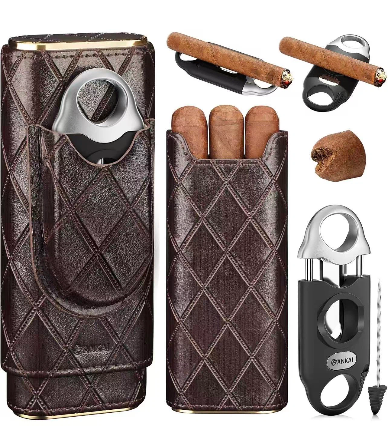 Cigar Humidor Case and 3-in-1 Cutter Set