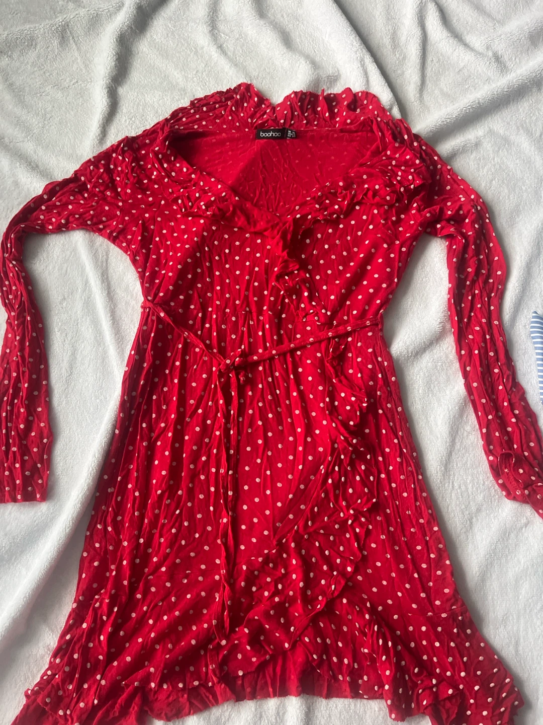 Boohoo Red Polka Dot Wrap Dress