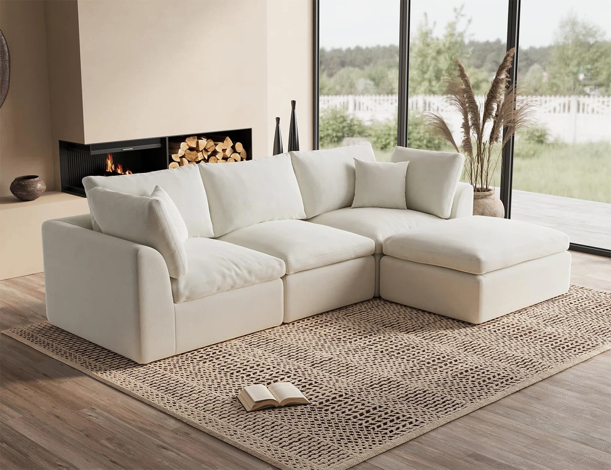 Convertible L-Shape Couch with Ottoman, 3 Seater