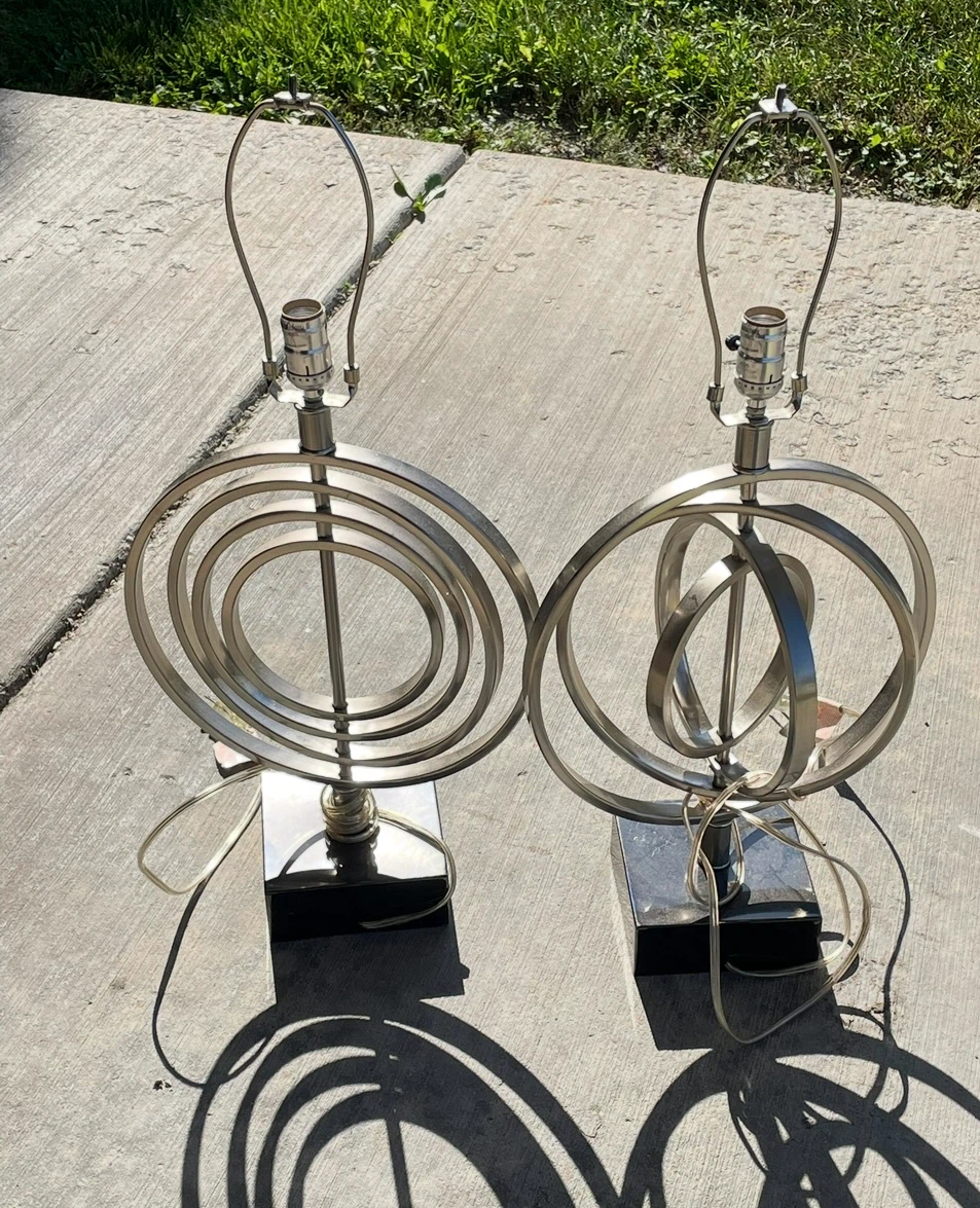 Set of Two MCM style Modern Metal Table Lamps