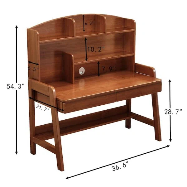 Brown Kids Study Desk with Storage, Bookshelf and Drawers - photo 2