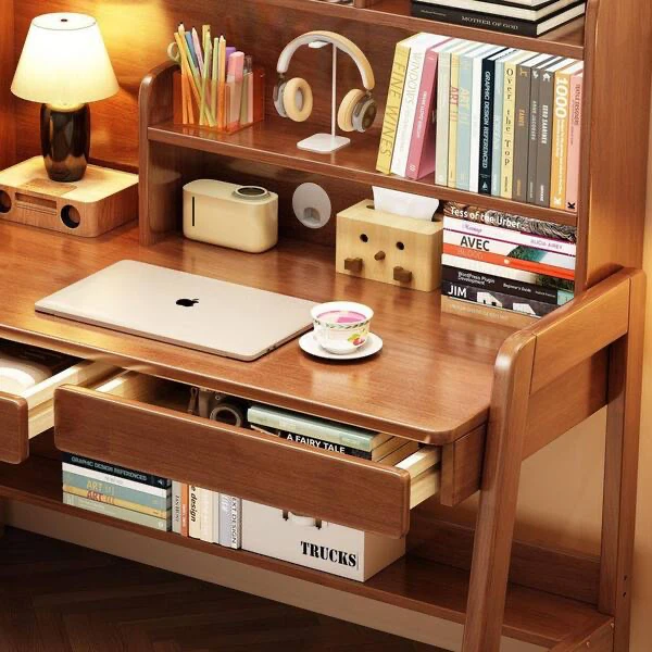 Brown Kids Study Desk with Storage, Bookshelf and Drawers - photo 3