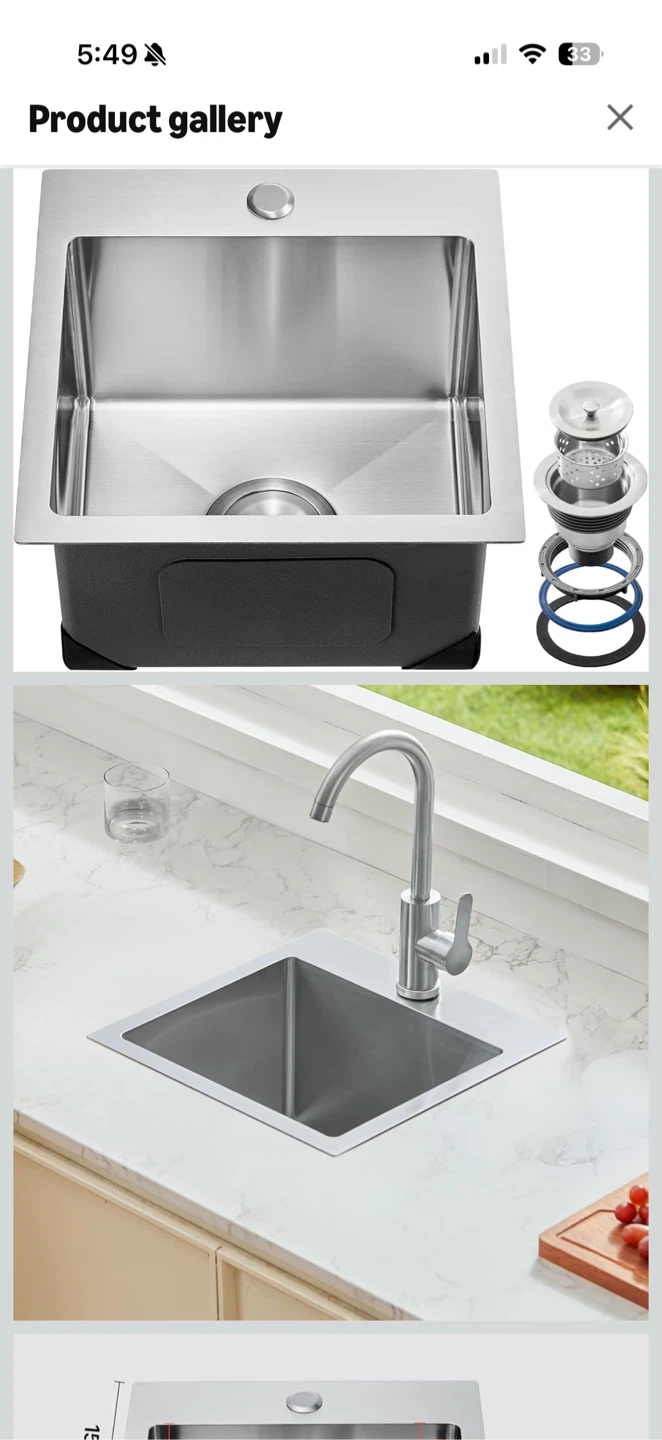 VEVOR 15 inch Stainless Steel Kitchen Sink - photo 2