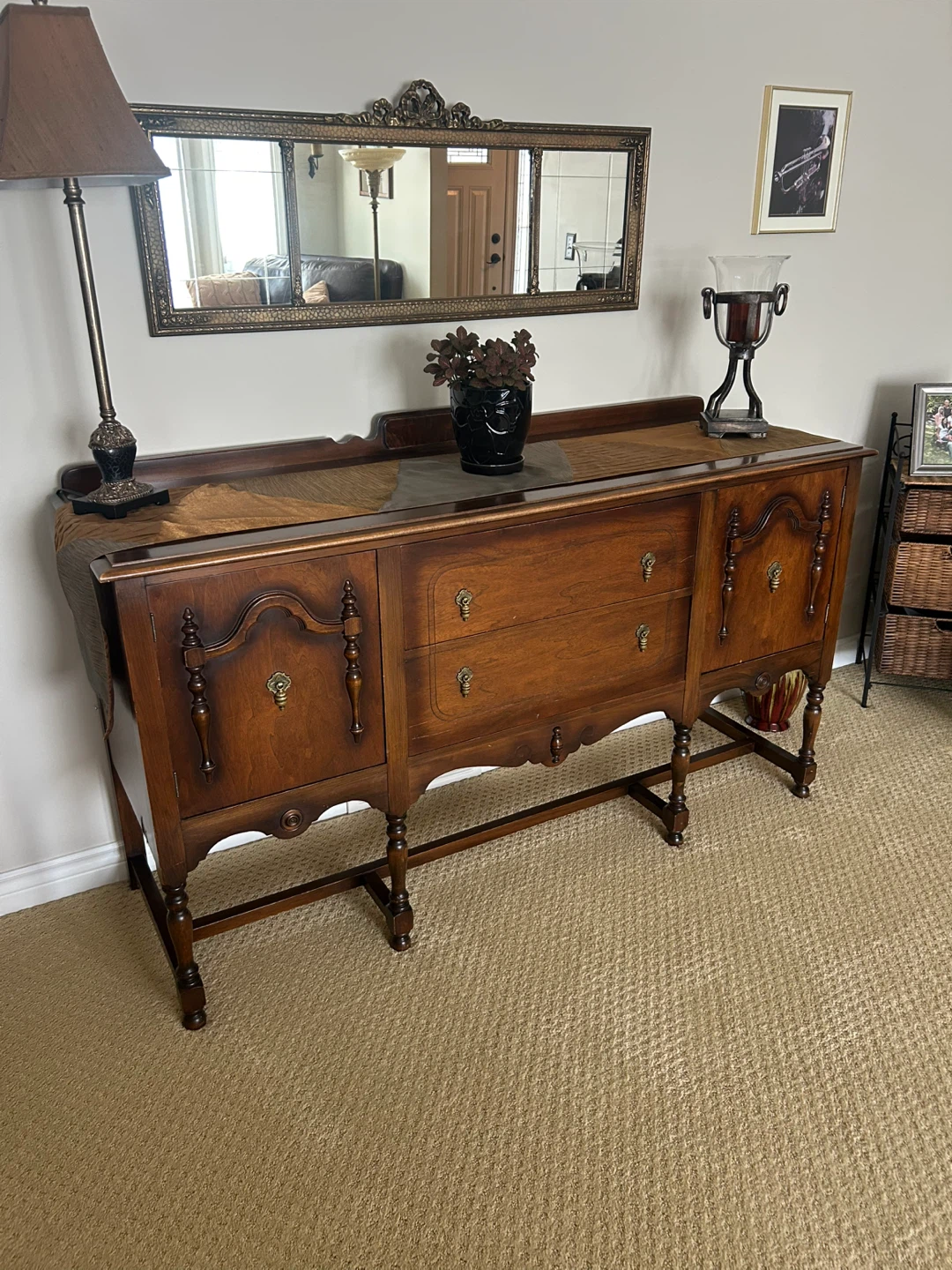 Vintage Walnut Wood Buffet Sideboard