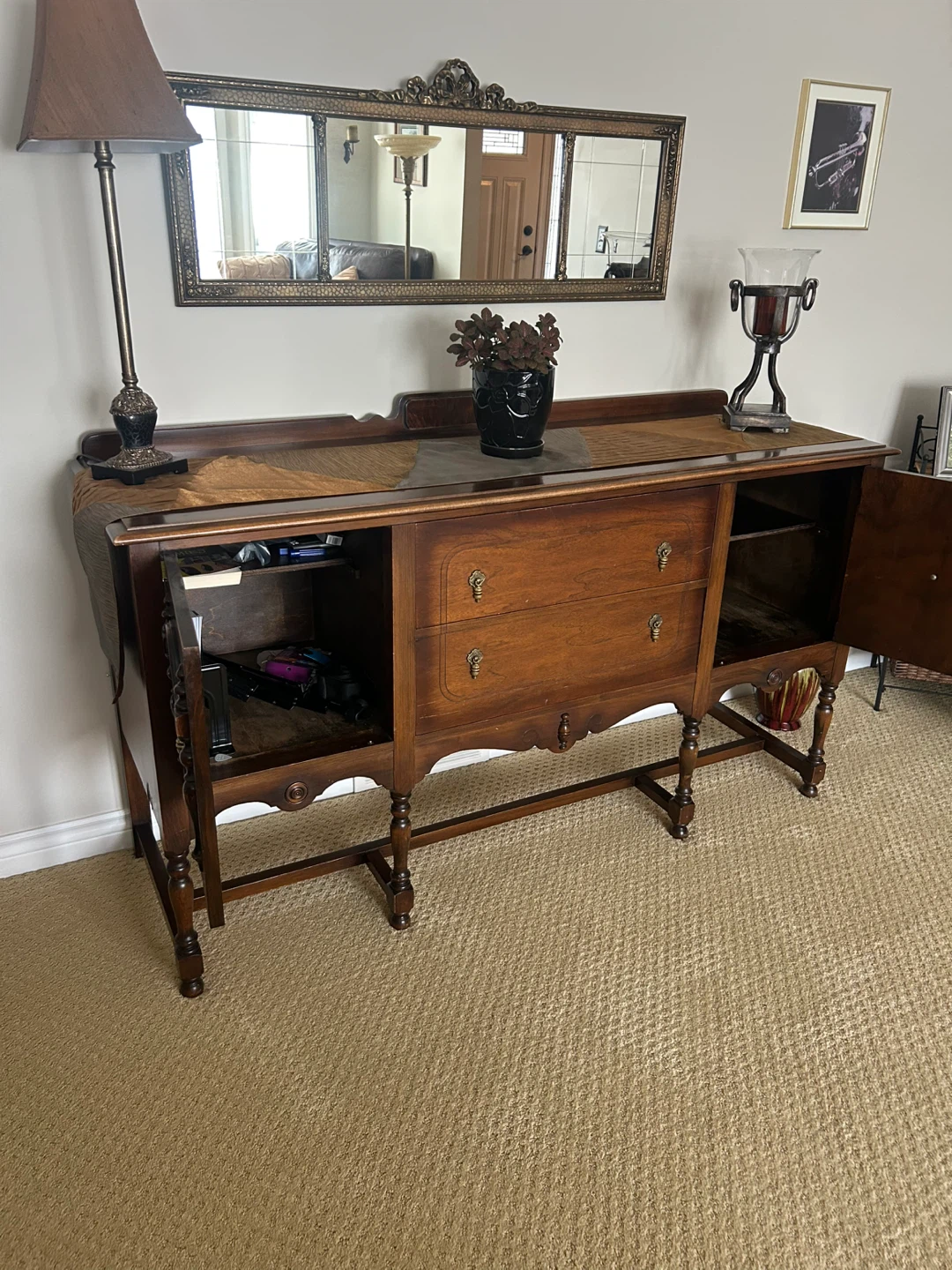 Vintage Walnut Wood Buffet Sideboard - photo 2