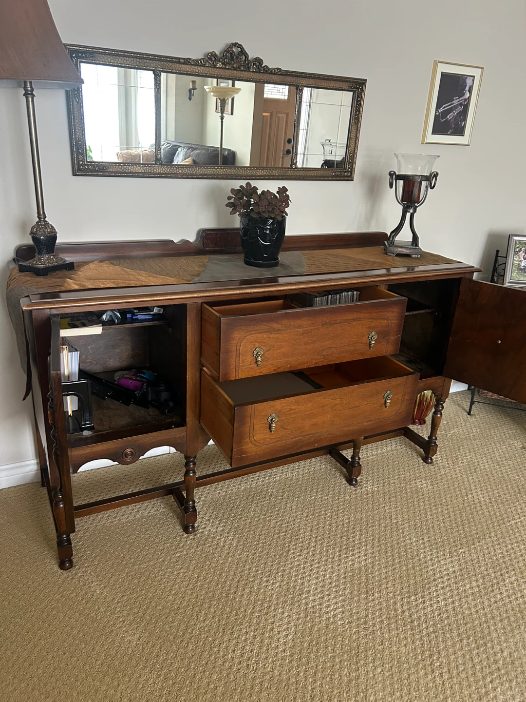 Vintage Walnut Wood Buffet Sideboard - photo 3