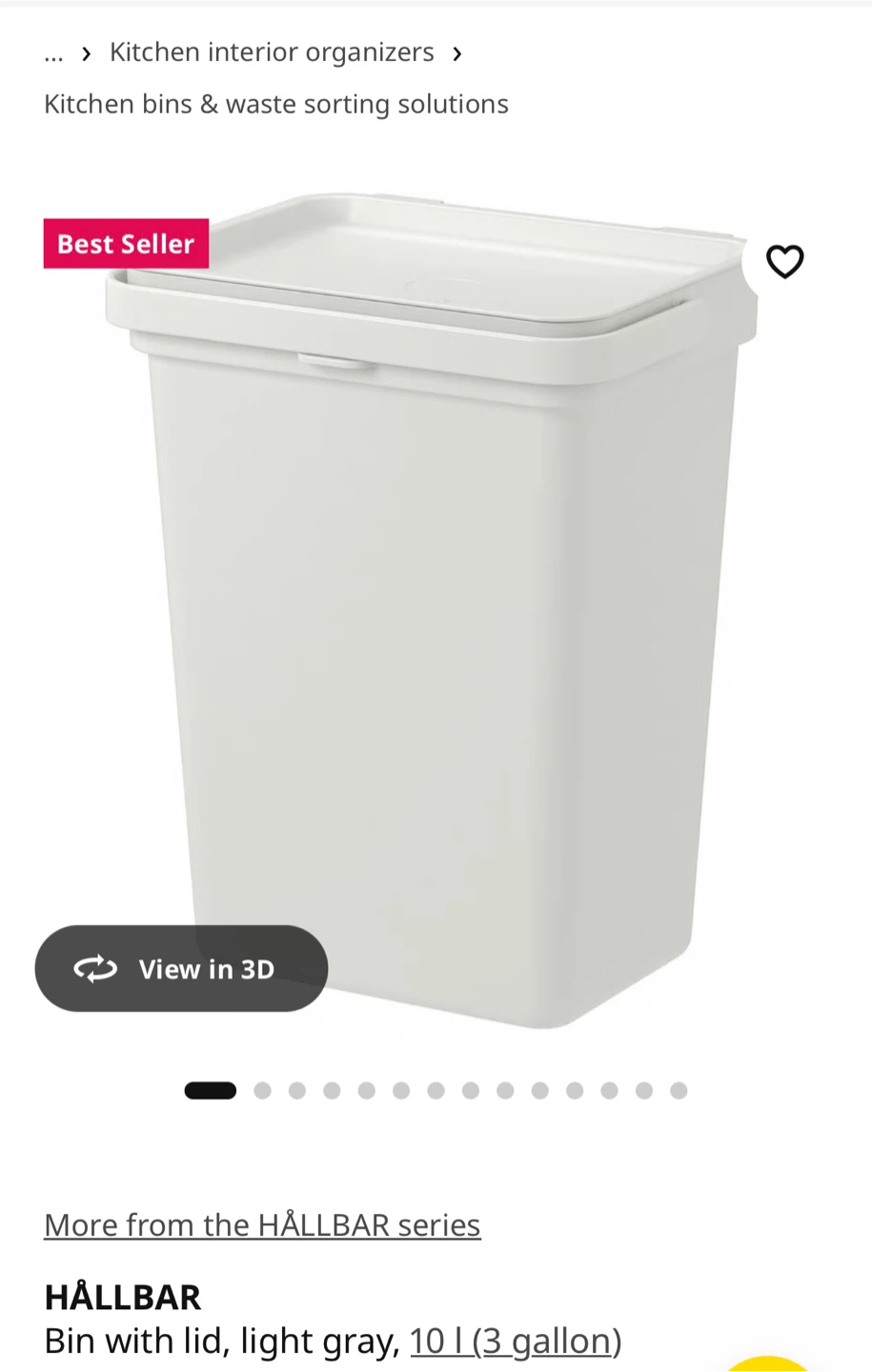 IKEA HALLBAR Bin with Lid 10L (3 gallon)