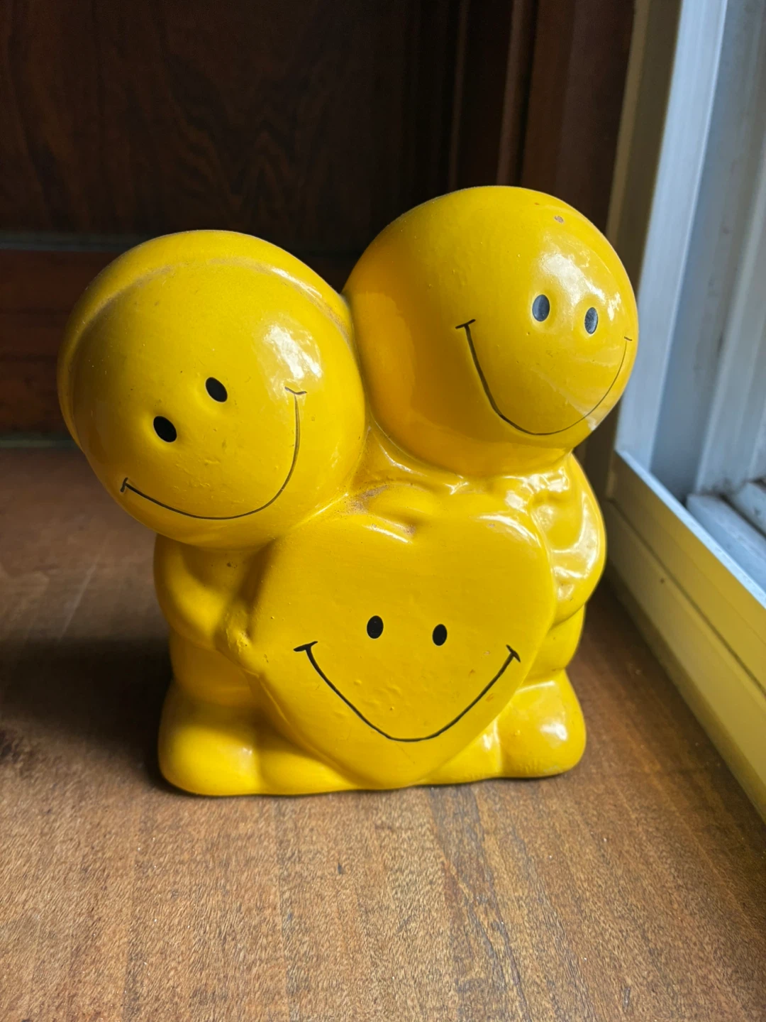 Vintage retro piggy bank Yellow Smiley Face Family Ceramic coin