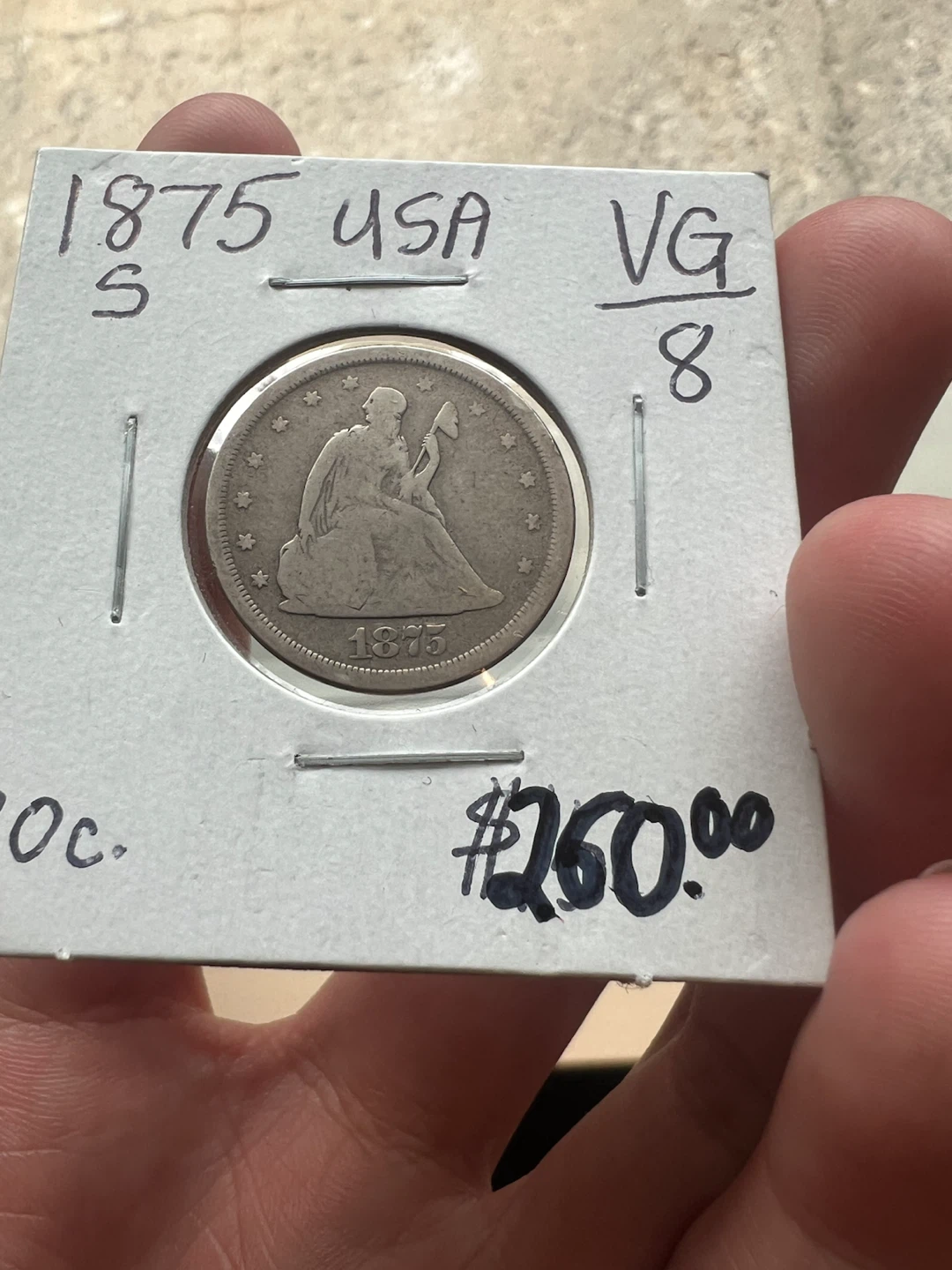 1875 S seated liberty 20 cent usa coin