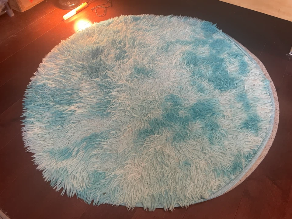 Ultra-Soft Oval Sky Blue Tie-Dye Plush Area Rug