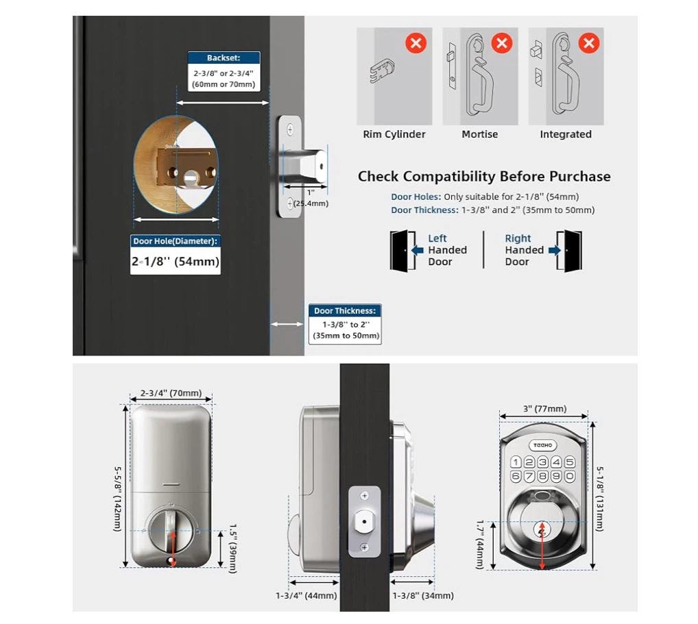Teeho TE002 Keypad Digital Deadbolt - photo 3