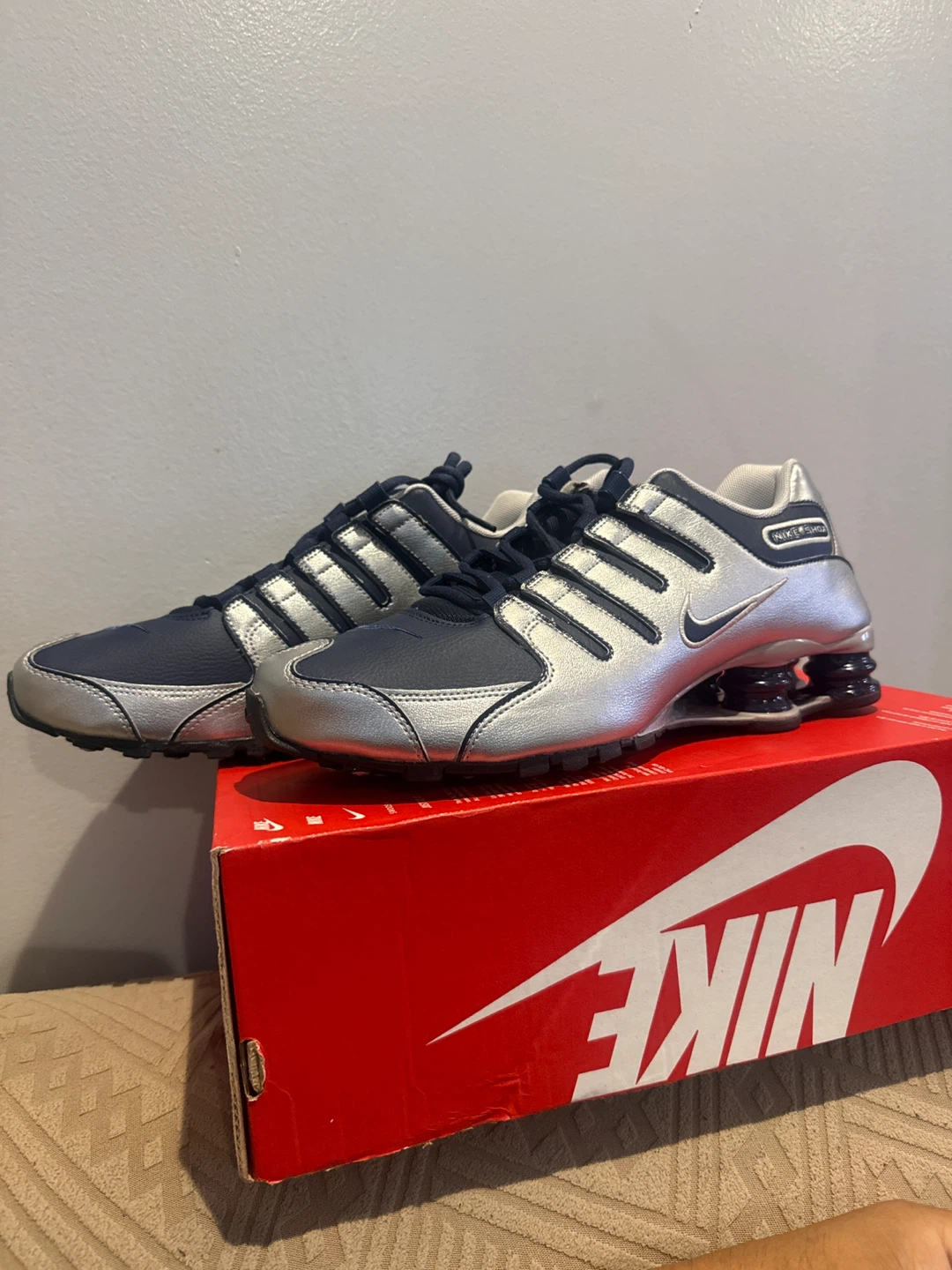 Nike Shox Silver and Navy Sneakers