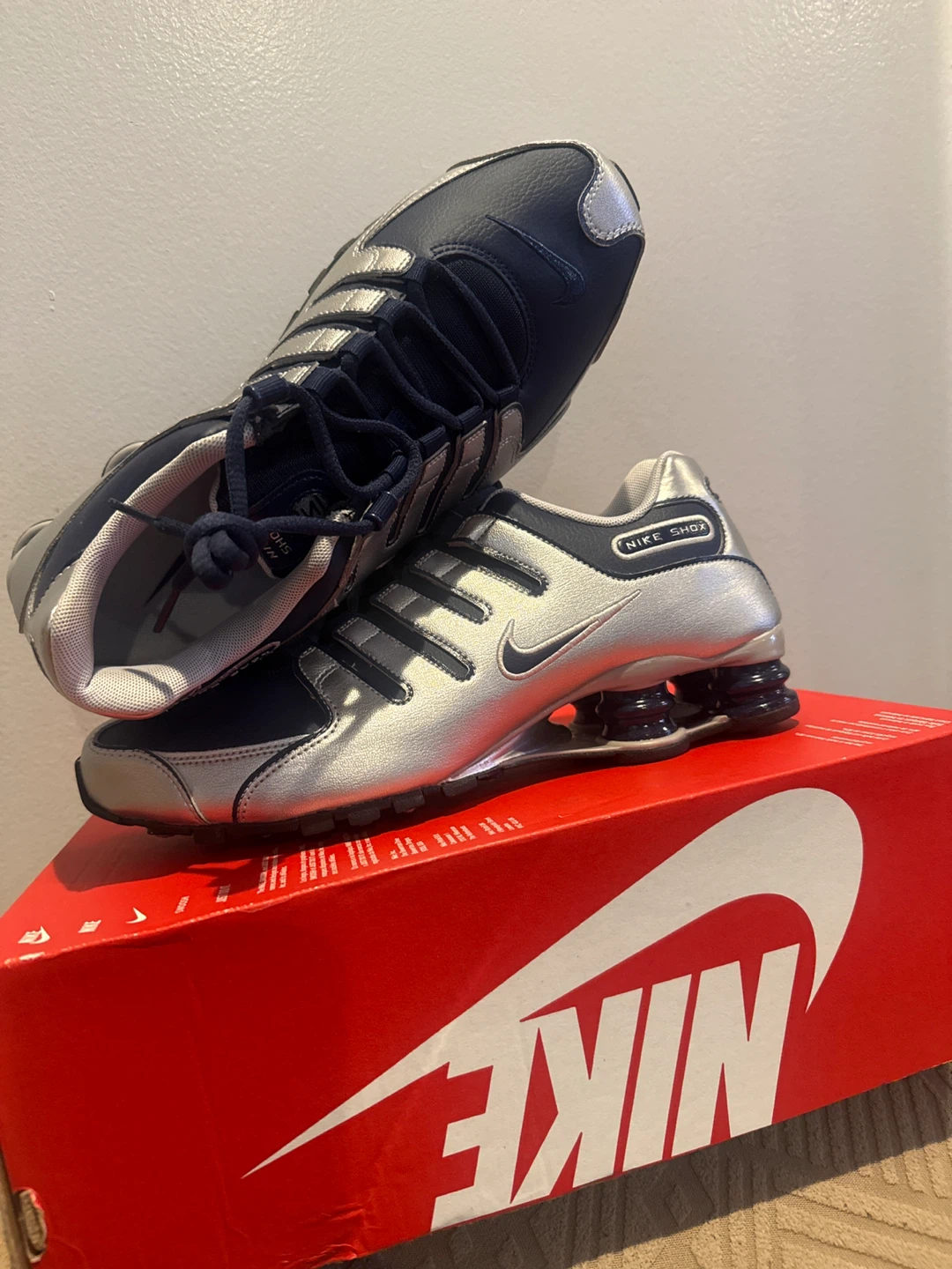 Nike Shox Silver and Navy Sneakers - photo 4