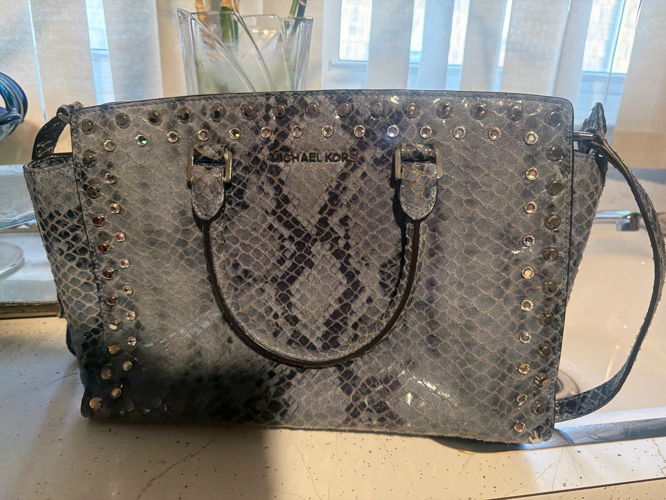 Michael Kors Studded Snakeskin Print Handbag