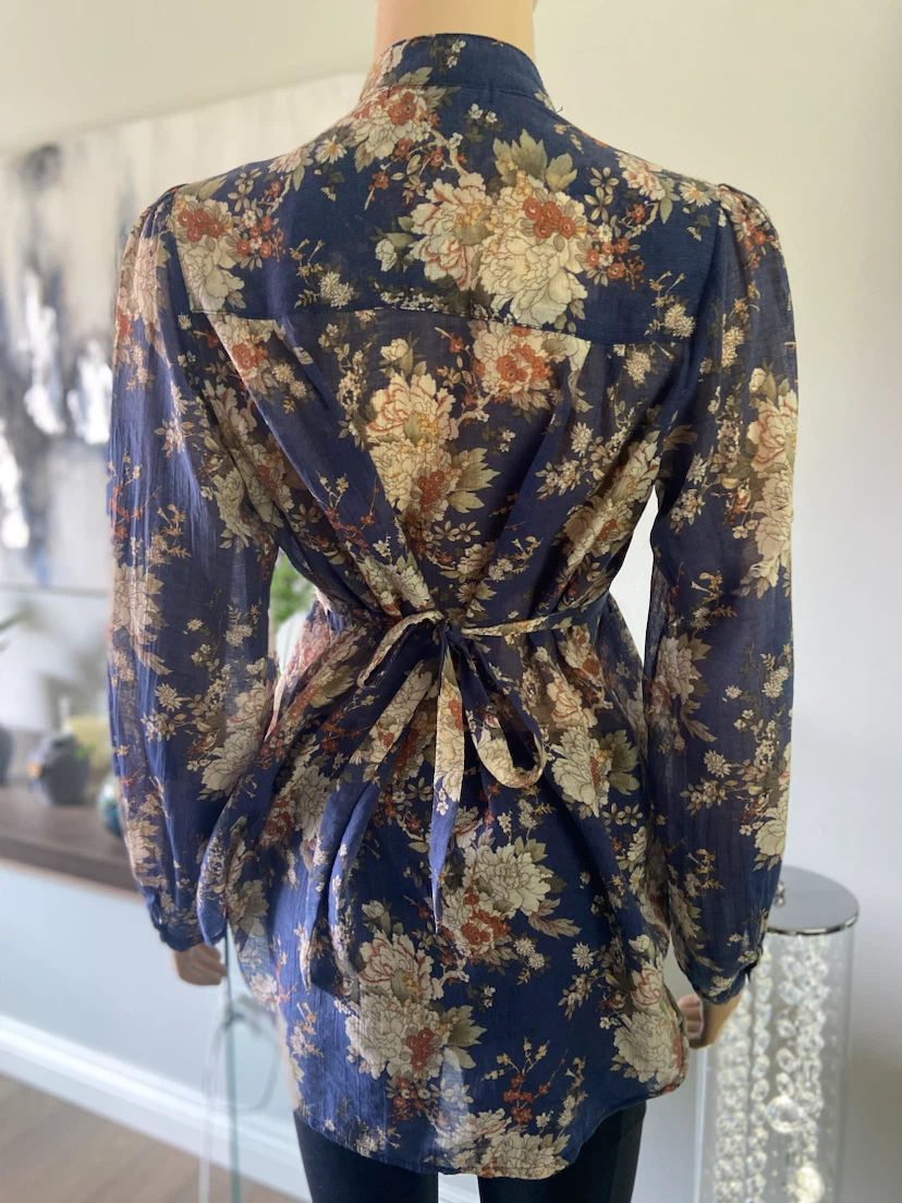 Bohemian Floral Lace-Trim Tie-Back Blouse M - photo 3