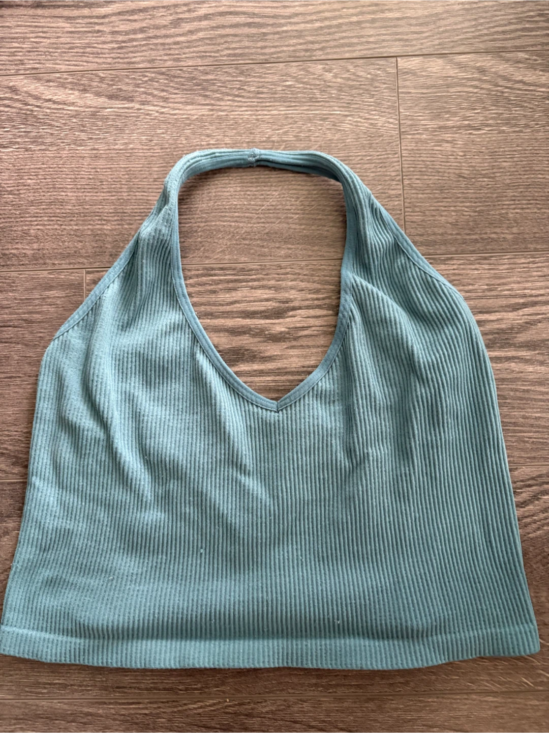 Teal Ribbed Halter Crop Top