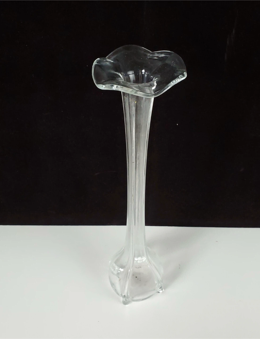 Vintage Clear Tall Swung Glass Ribbed Fluted Pedestal Bud Vase - photo 2