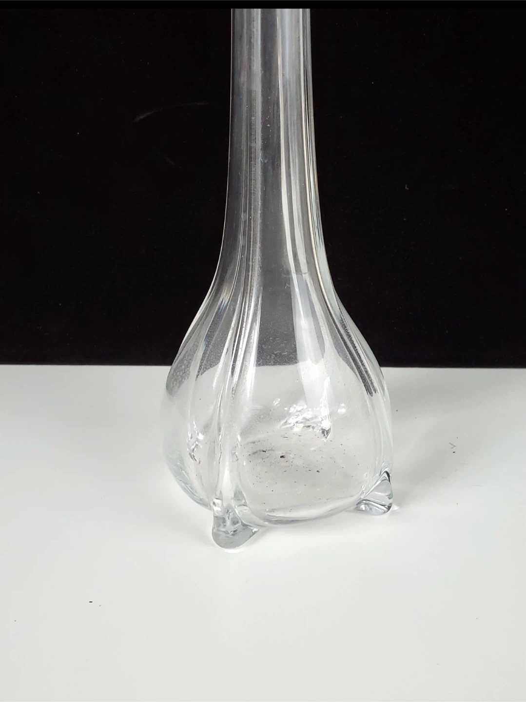 Vintage Clear Tall Swung Glass Ribbed Fluted Pedestal Bud Vase - photo 3