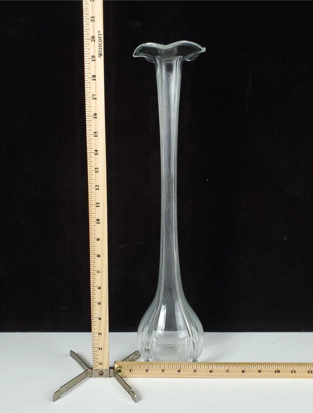 Vintage Clear Tall Swung Glass Ribbed Fluted Pedestal Bud Vase - photo 4