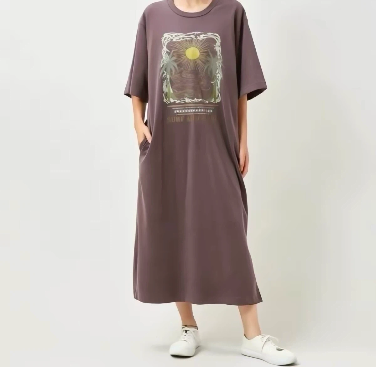 Japanese-style single-sided open printed distressed long dress