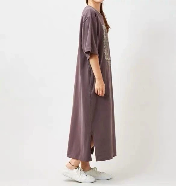 Japanese-style single-sided open printed distressed long dress - photo 4