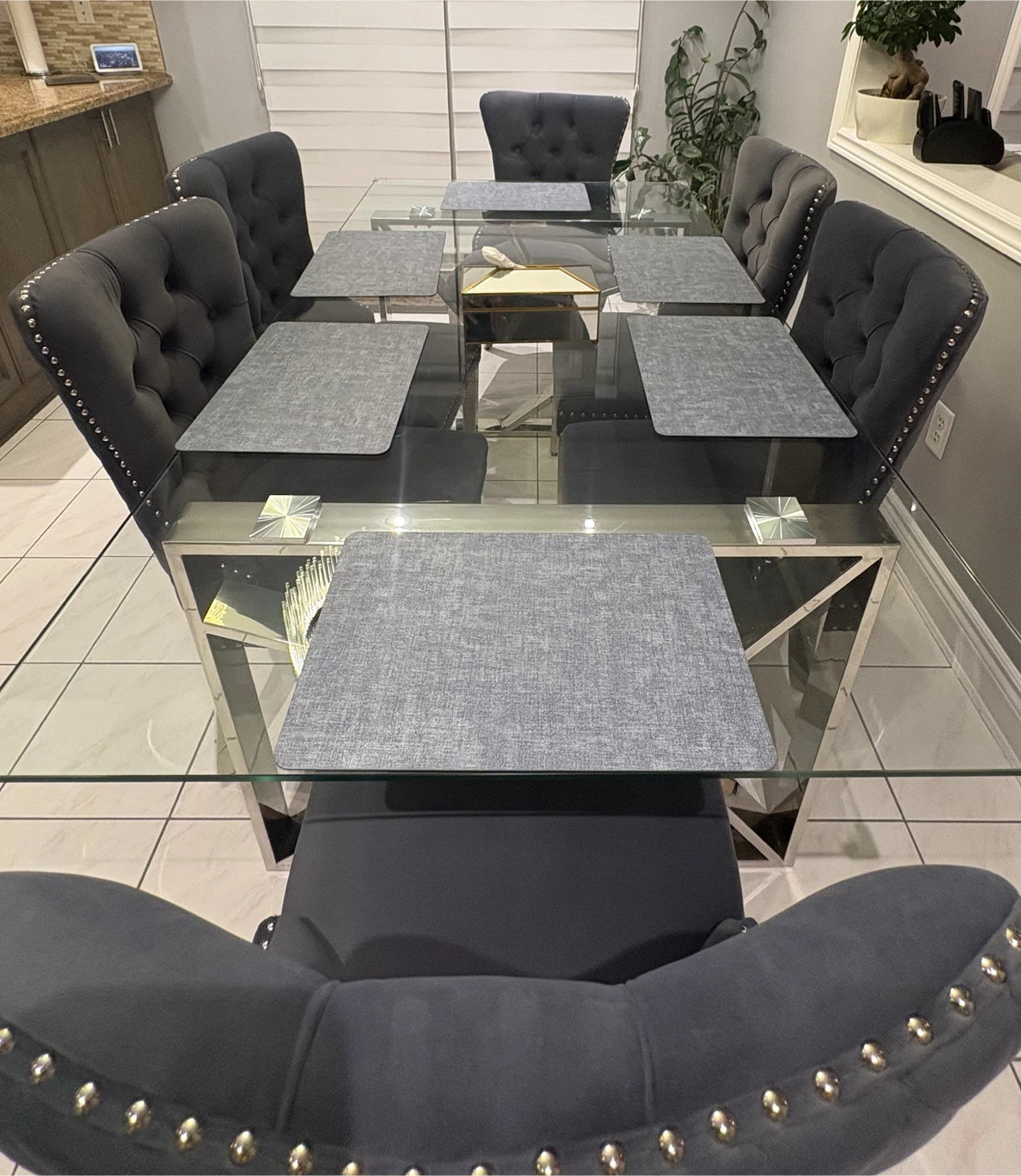 Glass Dining Table with 6 Upholstered Chairs - photo 2