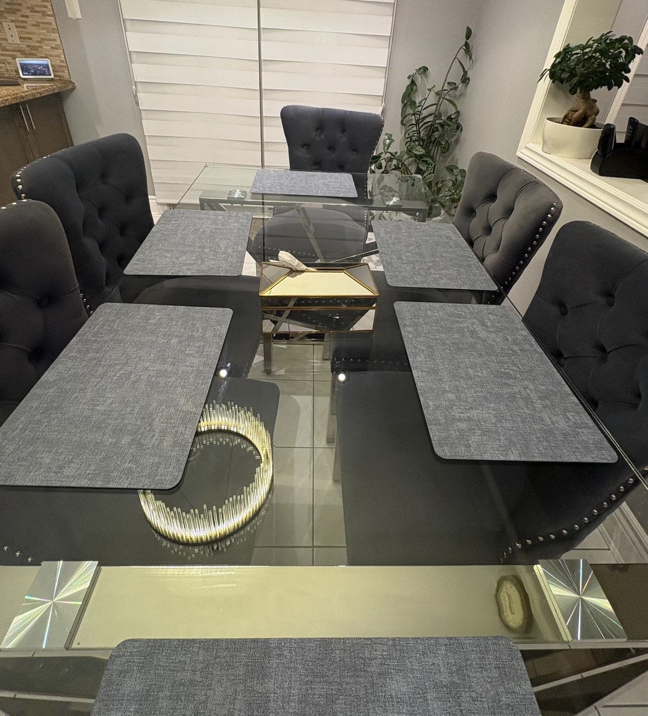 Glass Dining Table with 6 Upholstered Chairs - photo 3