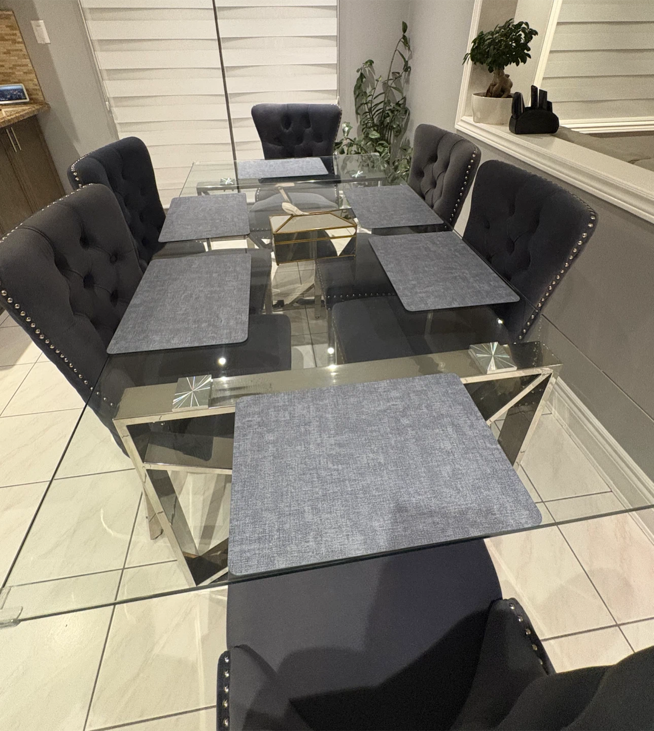 Glass Dining Table with 6 Upholstered Chairs - photo 4